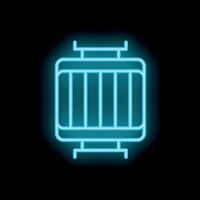 Blue neon icon of a tramway cabin glowing on black background vector