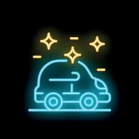Neon car icon glowing on dark background representing car wash service vector