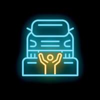 Neon icon of person trapped under car after traffic accident vector