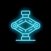 Neon style icon of a robotic arm used in industrial automation vector