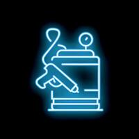 Neon sign representing a 3d printer printing a gun on black background vector