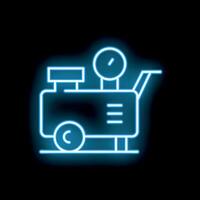 Blue neon sign of a mobile air compressor machine on wheels for construction and industrial use on a black background vector