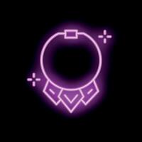 Neon sign showing round blank award badge with ribbon and stars on black background vector