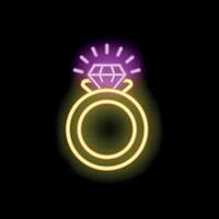 Neon sign showing a diamond ring shining in the dark vector
