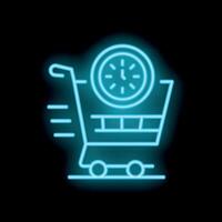 Neon shopping cart icon representing express delivery service vector