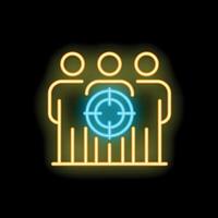 Neon icon of target audience, customer, client, focusing on people, business strategy vector