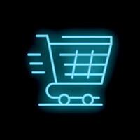 Neon shopping cart icon moving fast for express delivery vector