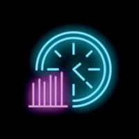 Neon icon of clock showing time passing and bar chart growing vector