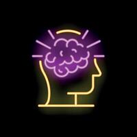 Neon sign representing a brain with glowing rays for creative thinking concept vector