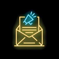 Neon icon of open mail with megaphone announcing big news vector