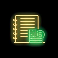 Neon glowing icon of fifteen days delivery time with notebook on black brick wall background vector