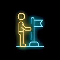 Man standing near checkpoint flag neon sign on black background vector
