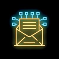 Neon icon of mail spreading information through network vector