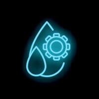 Neon icon of water drop with cogwheel representing water management and engineering vector