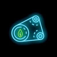 Neon icon of timing belt with leaf representing eco friendly car parts vector