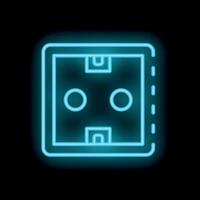 Bright blue neon type f power socket glowing on a black background vector