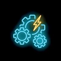Neon gears and lightning bolt symbolizing powering innovation vector