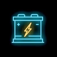 Glowing neon line car battery icon illustrating power source vector