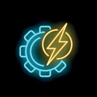 Neon sign representing power efficiency with gear and lightning bolt vector