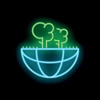 Neon icon of trees growing on half earth for environment conservation vector