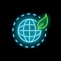 Neon sign depicting care for planet earth with leaf growing from globe vector