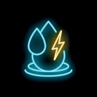 Neon sign representing hydroelectric power generation with water drop and lightning bolt vector