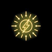 Neon icon of energy flowing from a central source with arrows vector