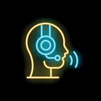 Neon icon of person talking on headset with microphone vector