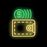 Neon wallet sending contactless payment with dollar sign vector