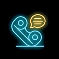 Glowing neon icon of a telephone receiver with speech bubble on black background vector