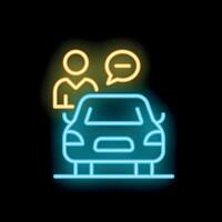 Man discussing about car sharing service neon sign concept vector