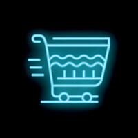 Neon shopping cart icon moving fast for express delivery concept vector