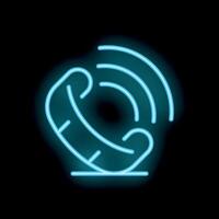 Neon sign of a phone ringing with sound waves on black background vector