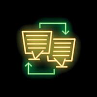 Neon icon of file sharing data transferring process vector