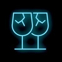 Neon sign of two broken wine glasses glowing on black background vector