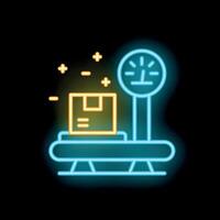 Neon sign representing weighing parcel on scales for delivery tracking and logistics vector