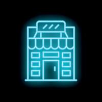 Glowing neon sign depicting a storefront on black background vector