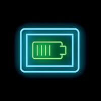 Glowing neon line battery for tablet icon isolated on black background illustration vector