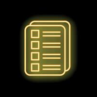 Neon yellow checklist icon glowing on black background vector