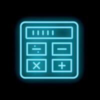 Calculator with basic math symbols on display in neon style vector