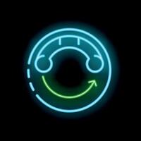Neon sign showing blue phone handset making smiling face with green arrow vector
