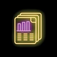 Neon icon of documents with charts representing business reports vector