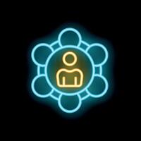 Neon icon of person surrounded by circles representing social network or team vector