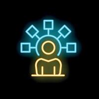 Neon icon of a businessman managing multiple tasks simultaneously vector