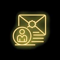 Neon icon of a businessman sending a certified letter with a seal of authenticity vector