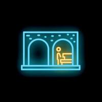 Neon sign of a man standing at a subway or train station platform vector