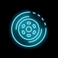 Neon sign of a brake disc glowing on a dark background vector