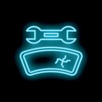 Neon icon of wrench and broken windshield for car repair service vector