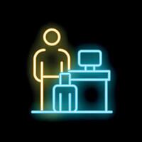 Passenger waiting for boarding at check in counter neon sign vector