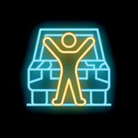 Neon sign of a man celebrating with his new car purchase vector